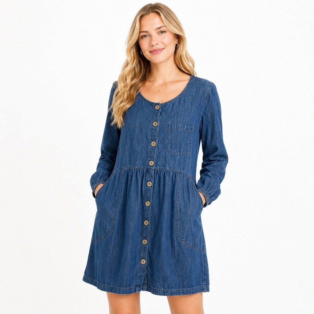 FatFace Denim Shirt Dress‎ Womens 10 Blue Cotton Button Front Art Teacher